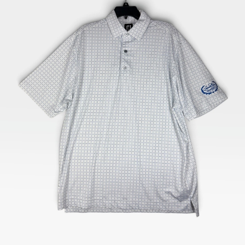 FootJoy Polo Shirt Seven Oaks Country Club Mens Large White Blue Grid Excellent